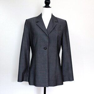 Vintage Long Grey Jacket Single Breasted Pinstripe Rayon Wool Blend